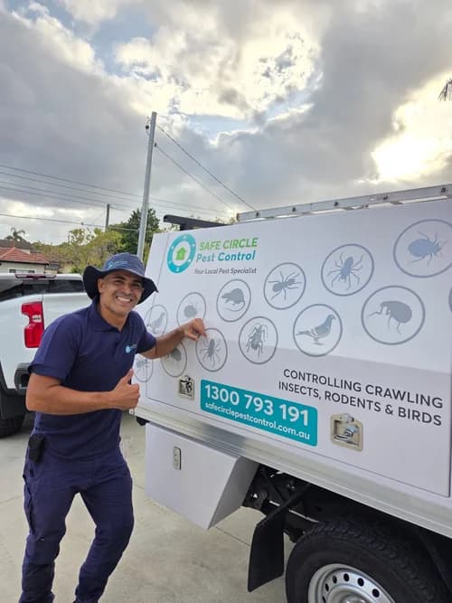 Omar — Safe Circle Pest Control specialist with branded service vehicle